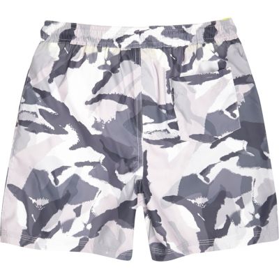 Boys grey camo print swim shorts